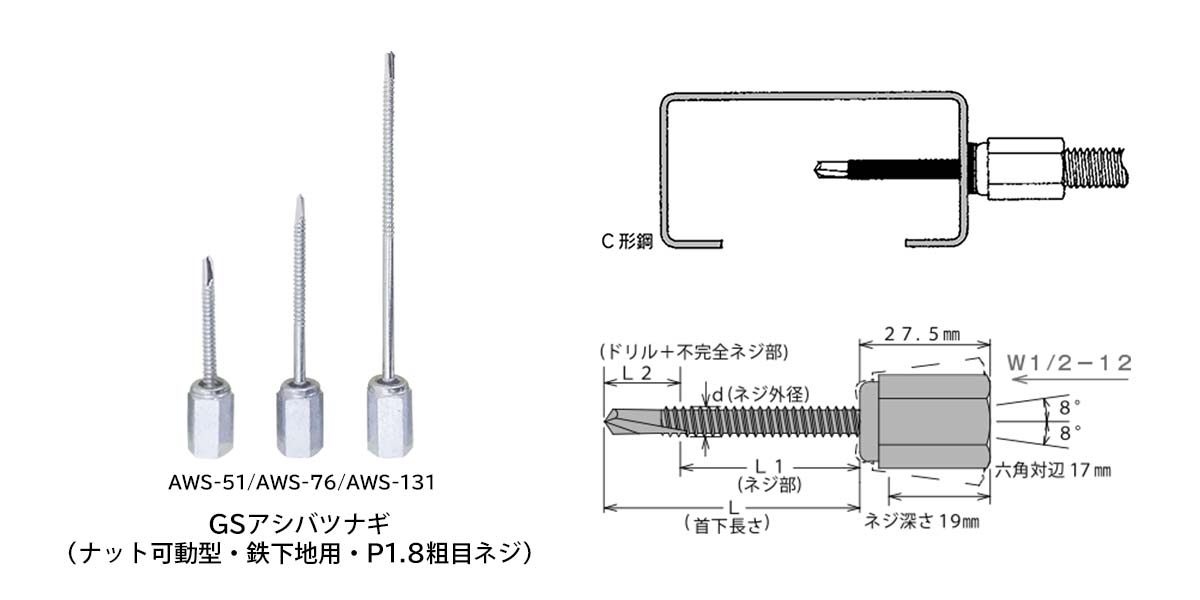 壁つなぎ用アンカー(鉄・木下地用)